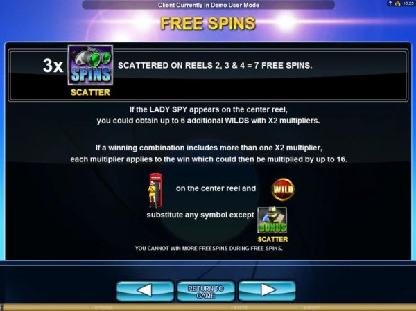 Casino Codes - Three binoculars symbols scattered on reels 2, 3 and 4 awards 7 free spins.
