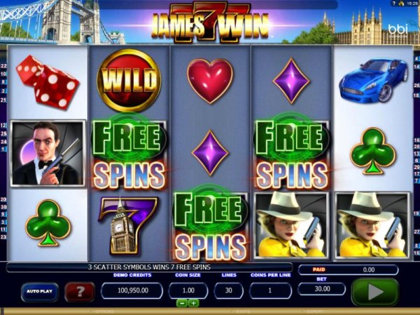 Free Spins feature triggered when three binocular scatter symbols appear on reels 2, 3 and 4 by Casino Codes