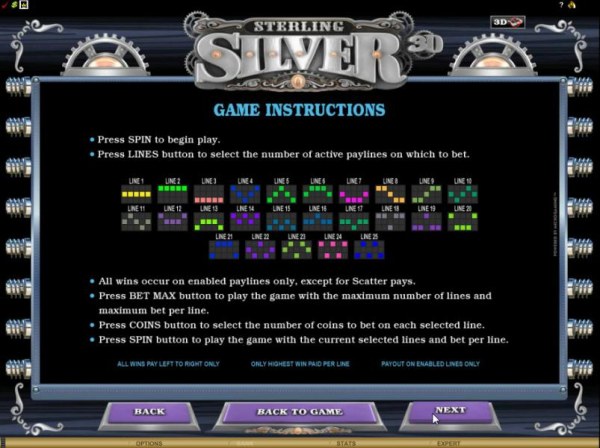 Casino Codes - game has 25 pay line configurations