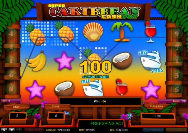 Casino Codes - Three of a kind with a x2 multiplier triggers a 100 coin pay out
