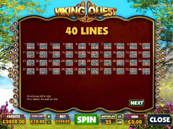 Casino Codes - Payline Diagrams 1-40