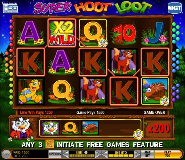 Casino Codes - five of a kind with a 2x multiplier triggers a 1550 coin big win