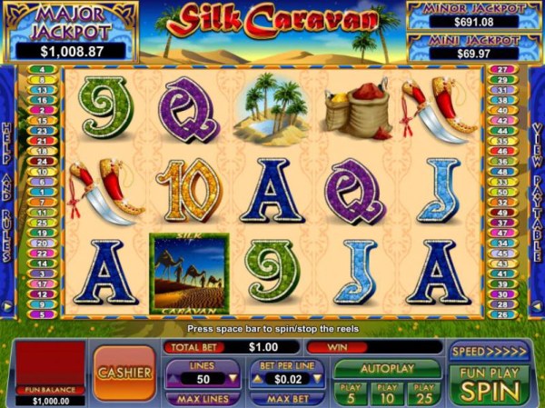 main game board featuring five reels, 50 paylines and three progressive jackpots - Casino Codes