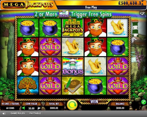 Casino Codes - Main game board featuring five reels and 40 paylines with a progressive jackpot max payout