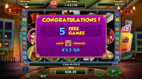 Casino Codes - Cowboy on any reel triggers five free games and each chipstack rewards what your initiam base game bet is.