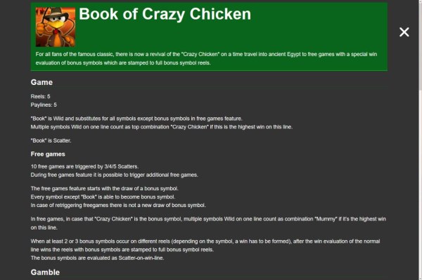 Book of Crazy Chicken by Casino Codes
