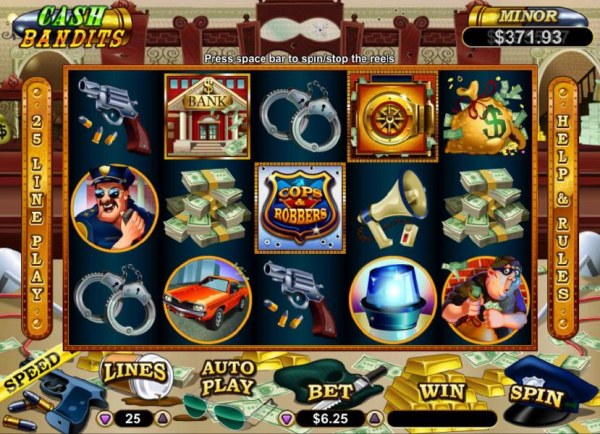 Casino Codes - Main game board featuring five reels and 25 paylines and a progessive jackpot