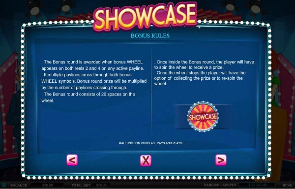 Bonus Rules - The bonus round is awarded when bonus wheel appears on both reels 2 and 4 on any active payline. - Casino Codes