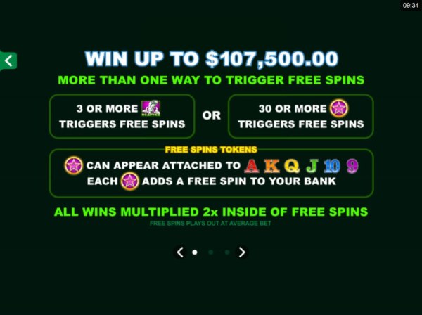 Win up to 107,500.00! More than one way to trigger free spins. 3 or more scatters triggers free spins or 30 or more pink stars triggers free spins. - Casino Codes