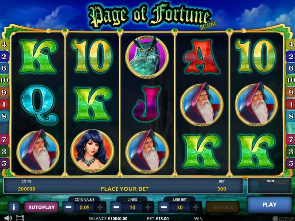 Main game board featuring five reels and 10 paylines with a $225,000 max payout. - Casino Codes