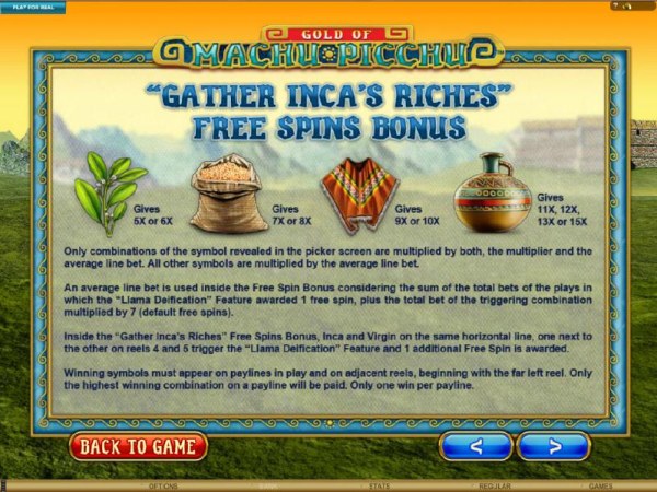 Casino Codes - Gather Inca's Riches Free Spins Bonus Rules
