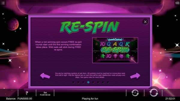 Casino Codes - Re-Spin Feature Rules - When a non-winning spin occurs Free Re-Spin rounds start until the first winning combination takes place.