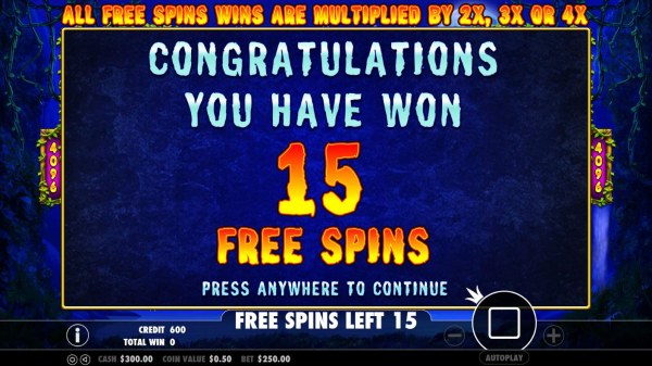 15 free spins awarded by Casino Codes