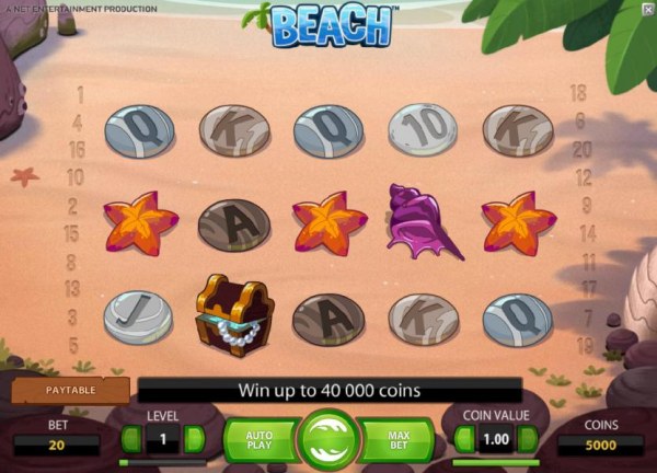 Casino Codes - main game board featuring five reels and twenty paylines. win up to 40000 coins