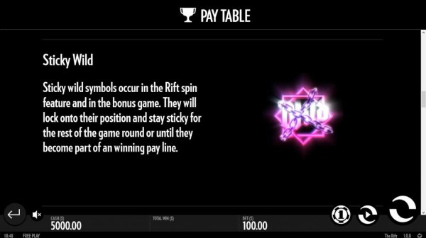 Casino Codes - Sticky wild symbols occur in the Rift Spin feature and in the bonus game. They will lock onto their position and stay sticky for the rest of the game round or until they become part of a winning pay line.