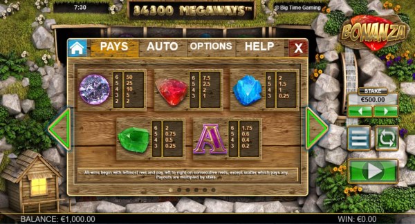 High value slot game symbols paytable featuring gemstone themed icons. by Casino Codes