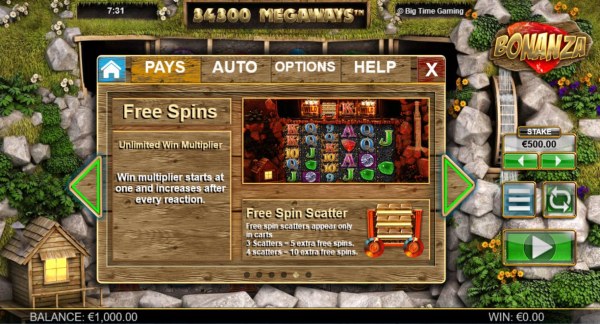 Free Spins - Unlimited Win Multiplier. Win multiplier starts at one and increases after every reaction. Free Spin Scatter - Free spins scatter only appear in carts by Casino Codes