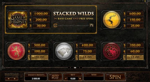 Casino Codes image of Game of Thrones - 15 Lines