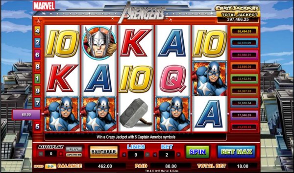 four captain avenger symbols triggers 80 coin jackpot by Casino Codes