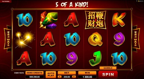 A five of a kind triggers a 1,300.00 Big Win! by Casino Codes