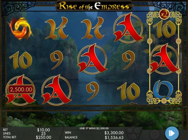 A winning Five of a Kind triggers a 2,500.00 Mega Win. - Casino Codes