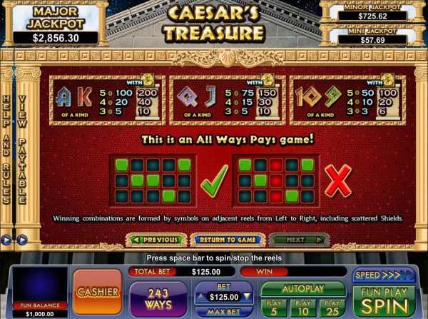 Low value game symbols paytable. This is an all ways pays game! - Casino Codes