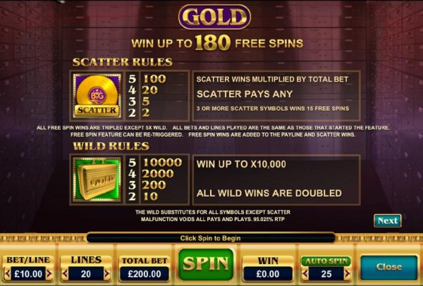 Casino Codes - Scatter and wild symbols rules and paytables.
