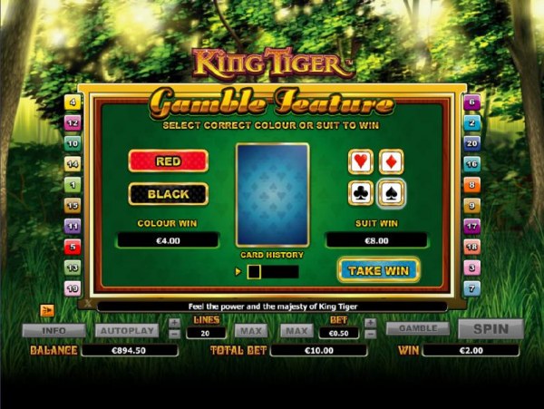 Casino Codes - gamble feature game board - select correct colour or suit to win