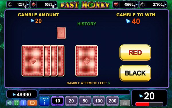 Gamble Feature - To gamble any win press Gamble then select Red or Black. by Casino Codes