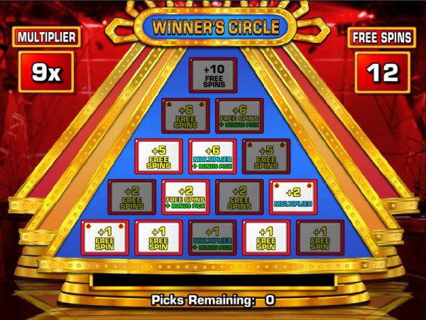 Casino Codes - Here is the Bonus game board after making our selections. We ended up with a 9x multiplier and 12 free spins.