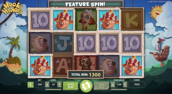 Feature spin triggers a 1300 coin pay out by Casino Codes
