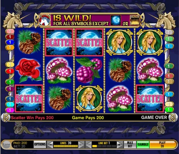 a 200 coin big win triggered by 4 scatter symbols by Casino Codes
