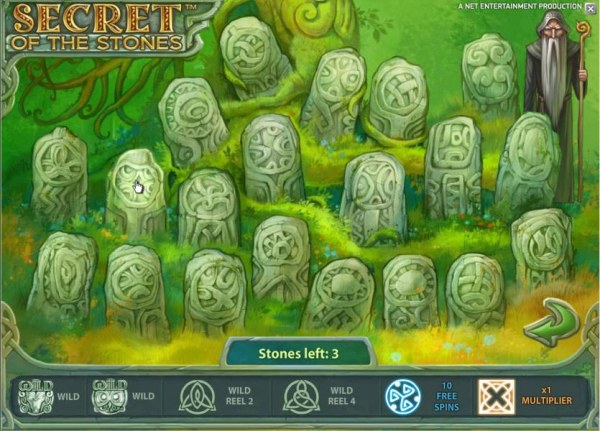 Casino Codes - bonus feature game board - pick three stones to earn prizes