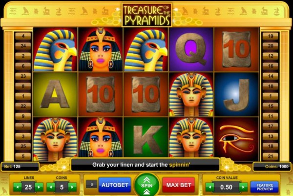 Casino Codes - Main game board featuring five reels and 25 paylines with a $1,875 max payout