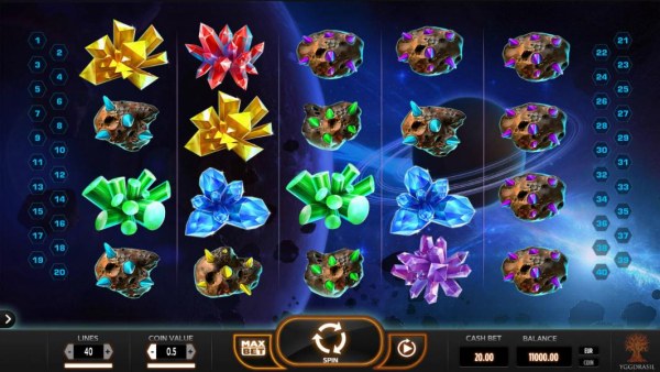 Main game board featuring five reels and 40 paylines with a $30,000 max payout by Casino Codes