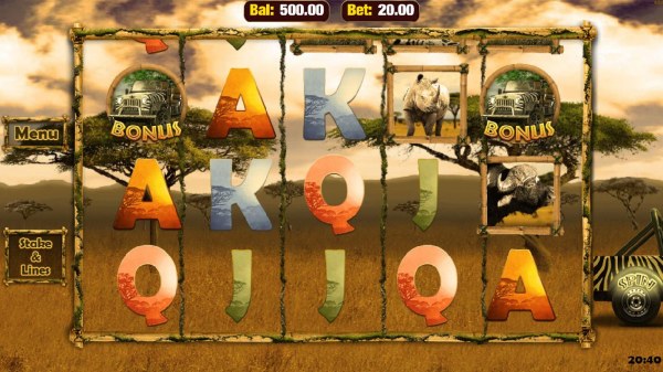 Main game board featuring five reels and 20 paylines with a $2,000 max payout. - Casino Codes