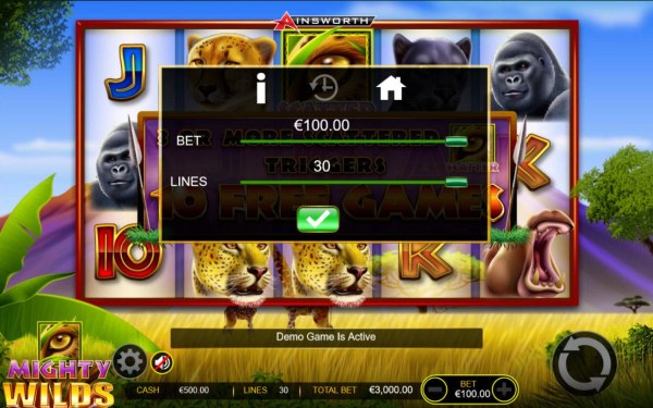 Click on the GEAR button to adjust the coin value played and lines played. - Casino Codes
