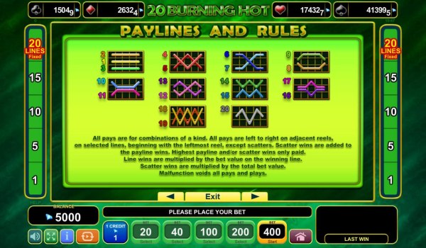 Casino Codes - Paylines 1-20