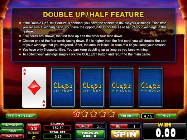 double up / half feature rules by Casino Codes