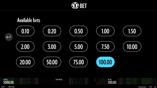 Casino Codes - Available Bets - from 0.10 to 100.00