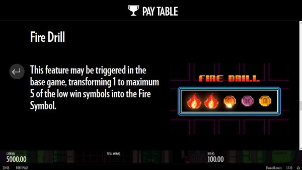 Casino Codes - Frie Drill - This feature may be triggered in the base game, transforming 1 to maximum 5 of the low win symbols into the fire symbol.