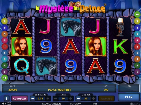 Main game board featuring five reels and 10 paylines with a $405,000 max payout. by Casino Codes