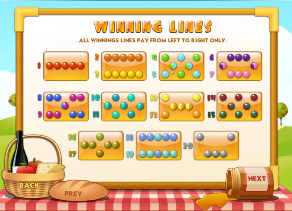 Payline Diagrams 1-20. All winning lines pay from left to right only. by Casino Codes