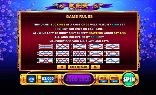 Casino Codes - General Game Rules and Payline Diagrams 1-30