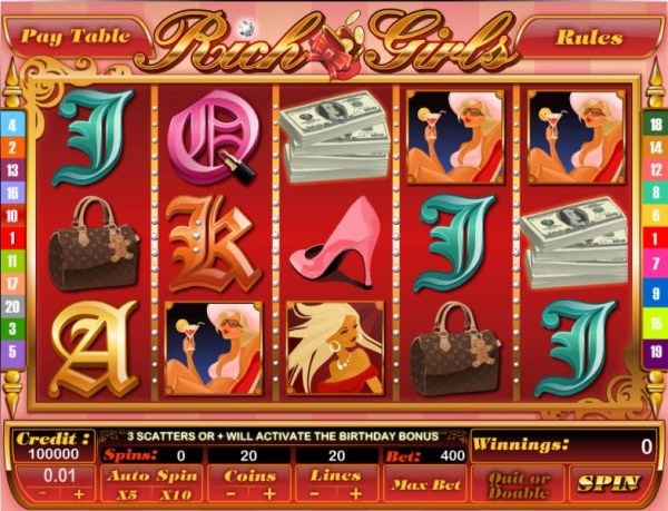 Casino Codes - main game board featuring five reels and 20 paylines