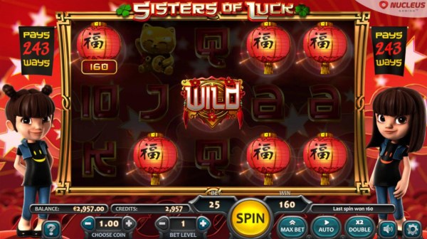 Casino Codes - Wild symbol triggers winning combinations leading to a 160 coin payout.