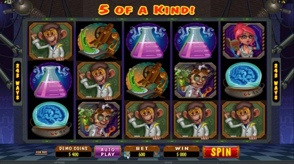 Casino Codes - here is an example of a 5 of a kind triggering a 5000 credit jackpot