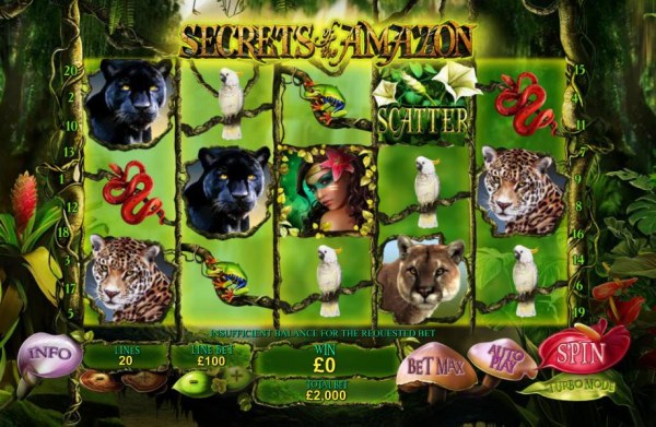 Main game board featuring five reels and 20 paylines with a $500,000 max payout by Casino Codes