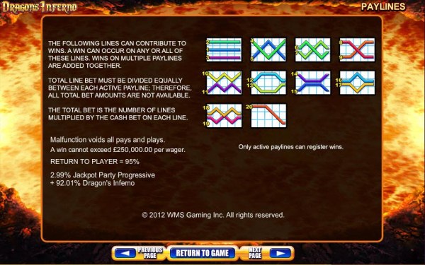 Payline diagrams 1 to 20 and general game rules. by Casino Codes