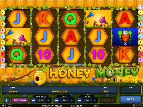 Main game board featuring five reels and 10 paylines with a $625,000 max payout. - Casino Codes